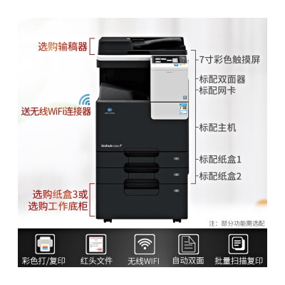 柯尼卡美能达 C226 彩色a3激光打印机一体机办公打印复印扫描一体机复合机 C226：盖板+双纸盒（双面打印+网络）